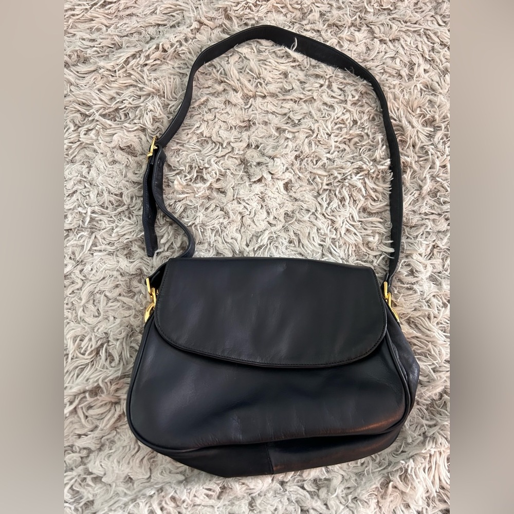 Vintage Purse, Navy Blue Leather, Vanessa Paris-New York-London
